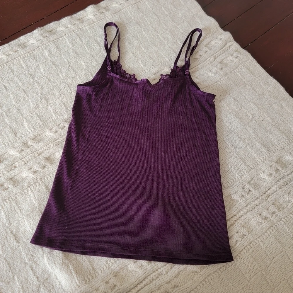 90s y2k Express Wool Silk Ribbed Knit Lace Accent Tank Top Cami size M Purple